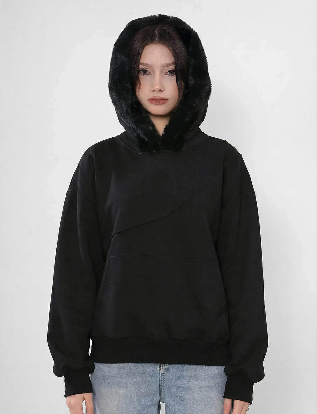 Fur Hoodie Black