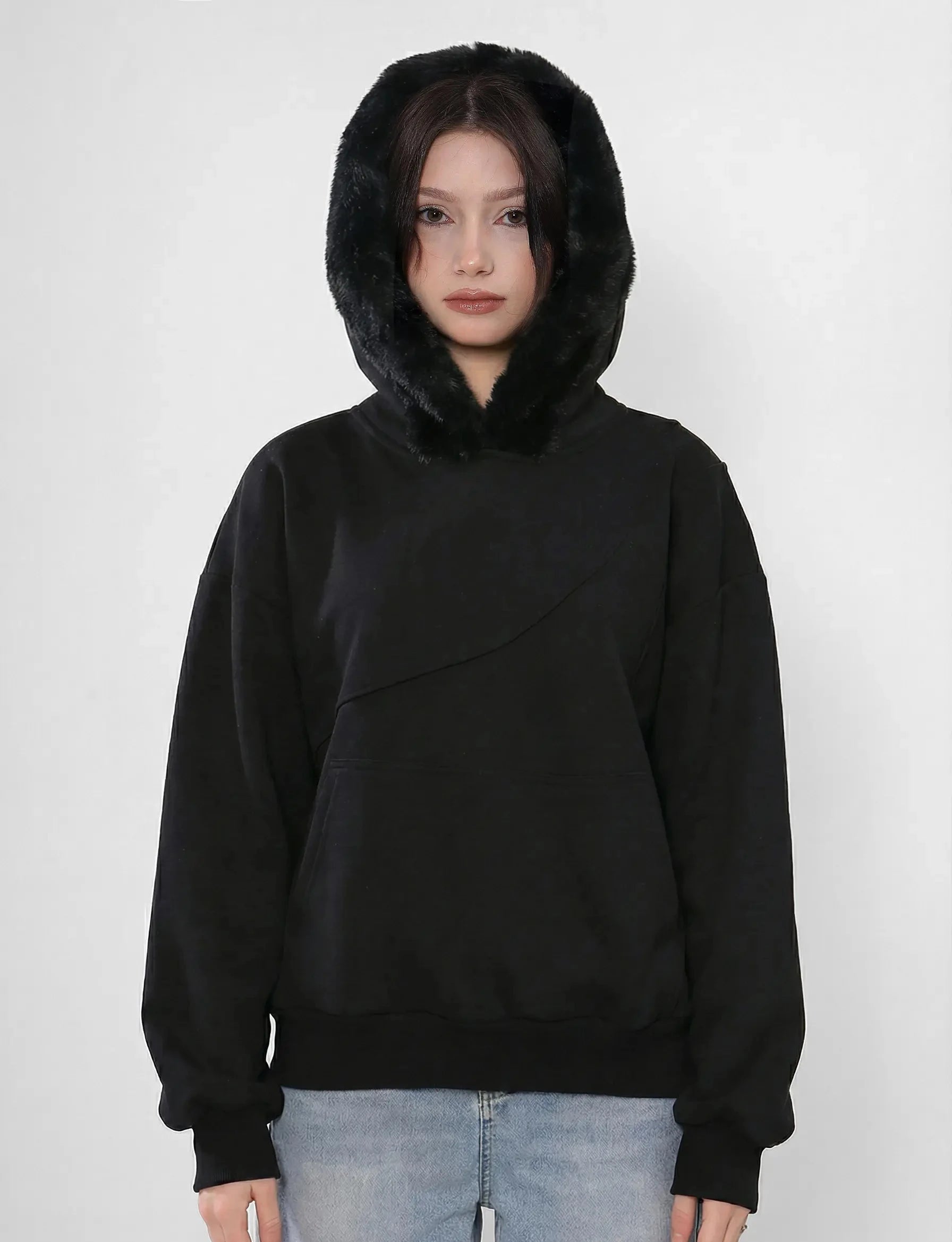 Fur Hoodie Black