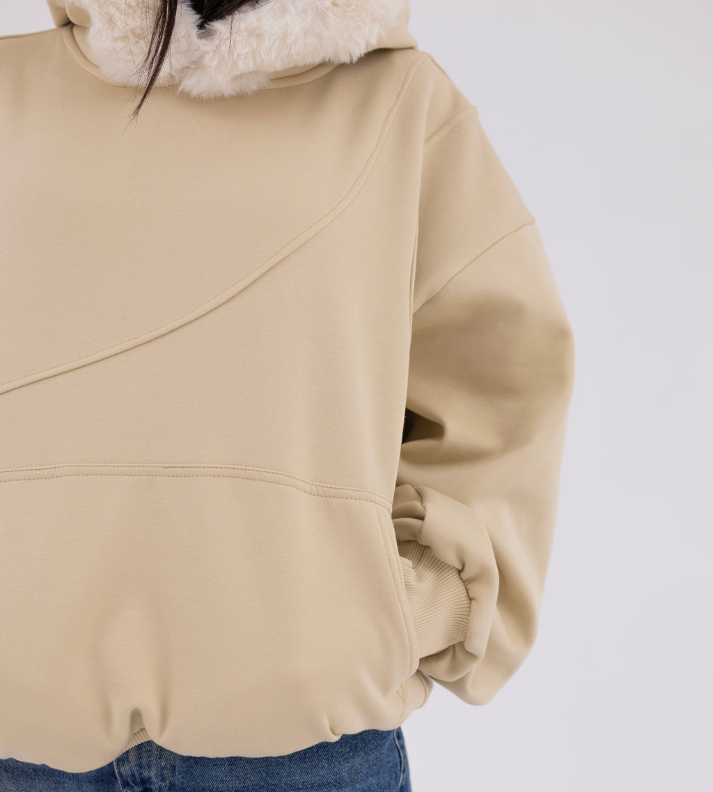 Fur Hoodie Beige