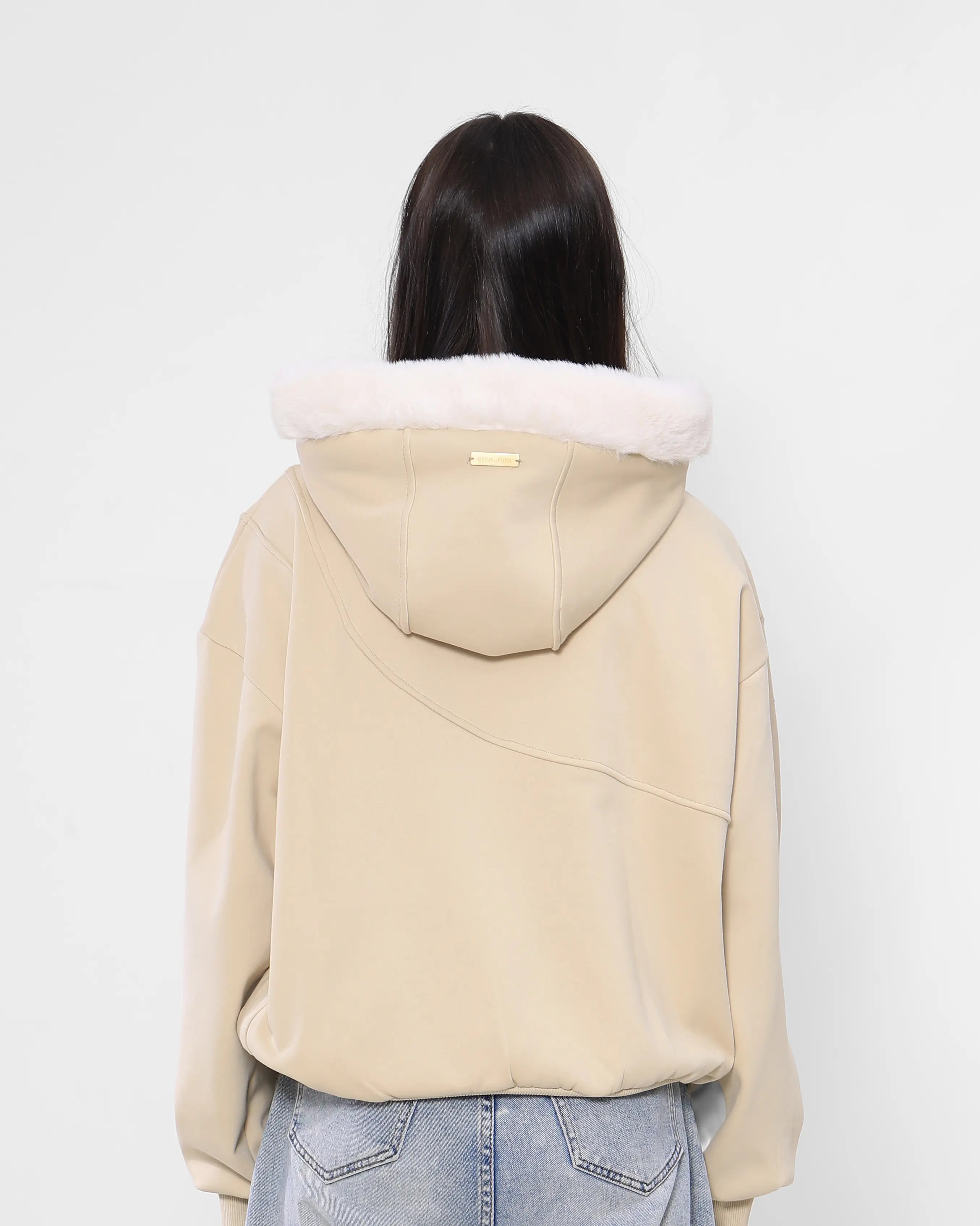 Fur Hoodie Beige
