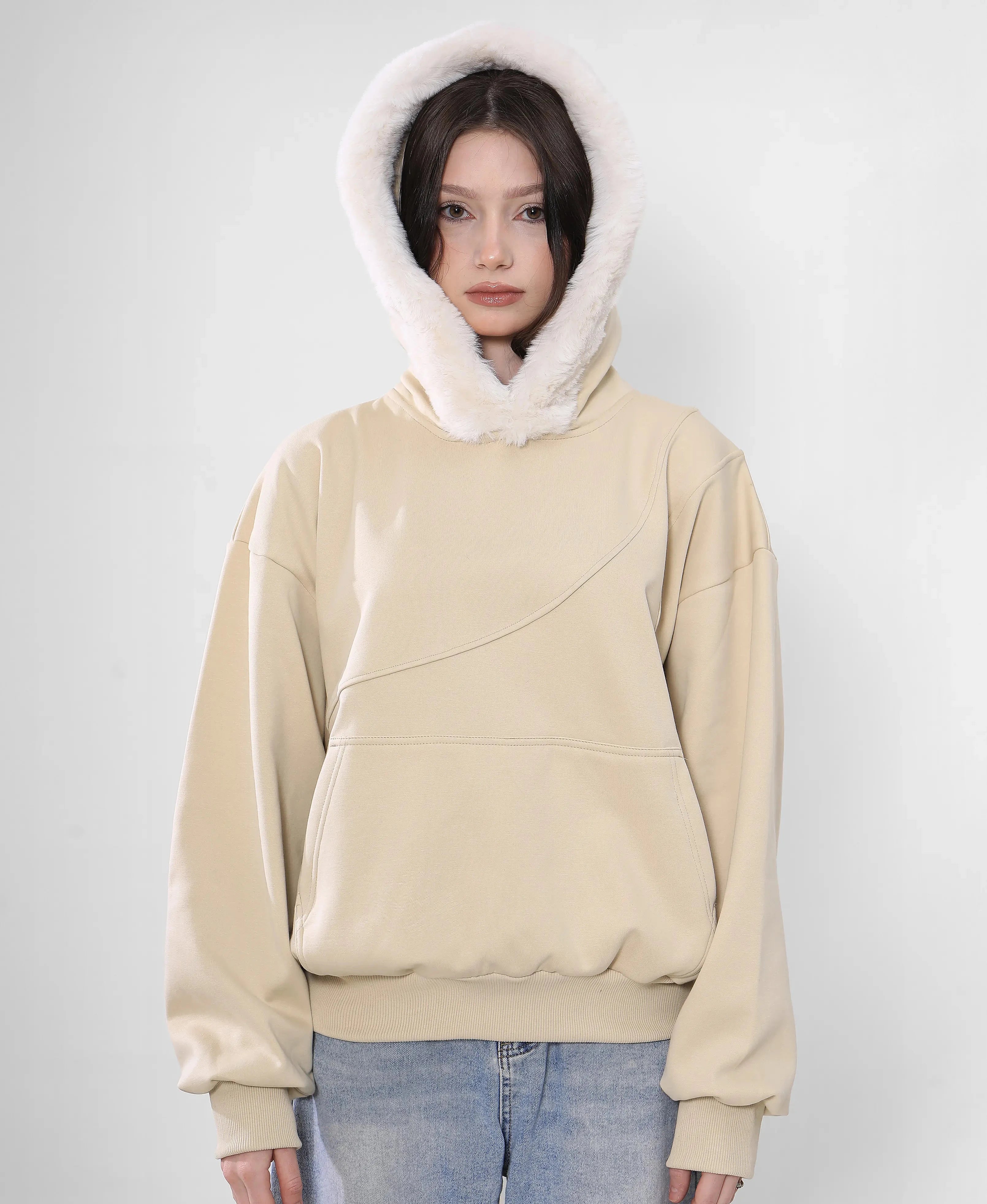 Fur Hoodie Beige