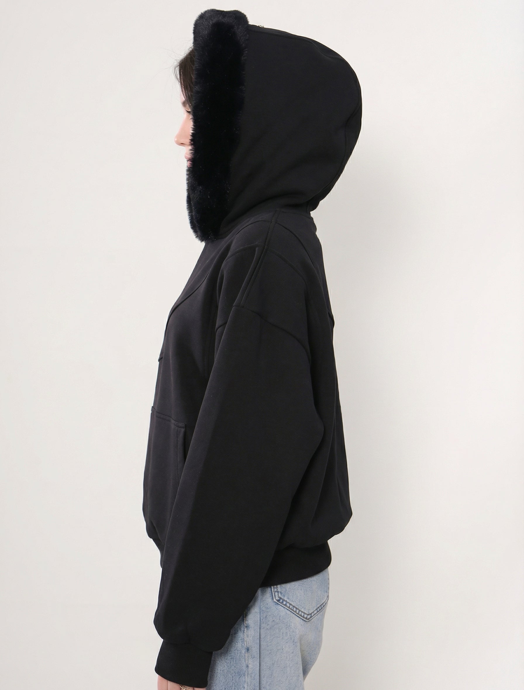 Fur Hoodie Black