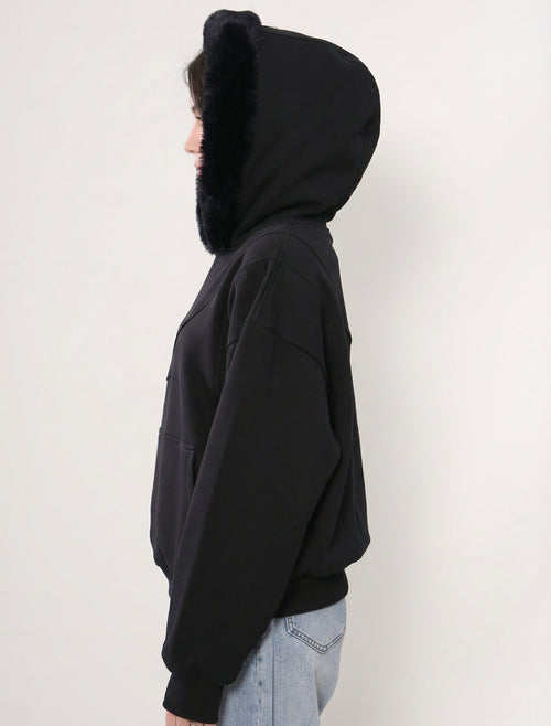 Fur Hoodie Black