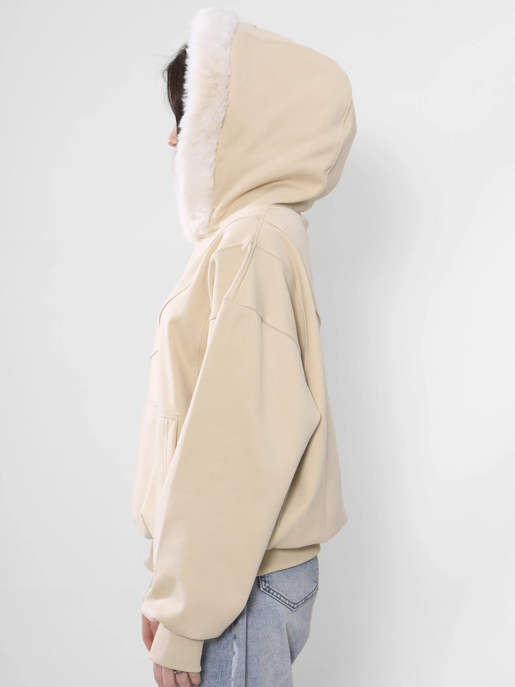 Fur Hoodie Beige