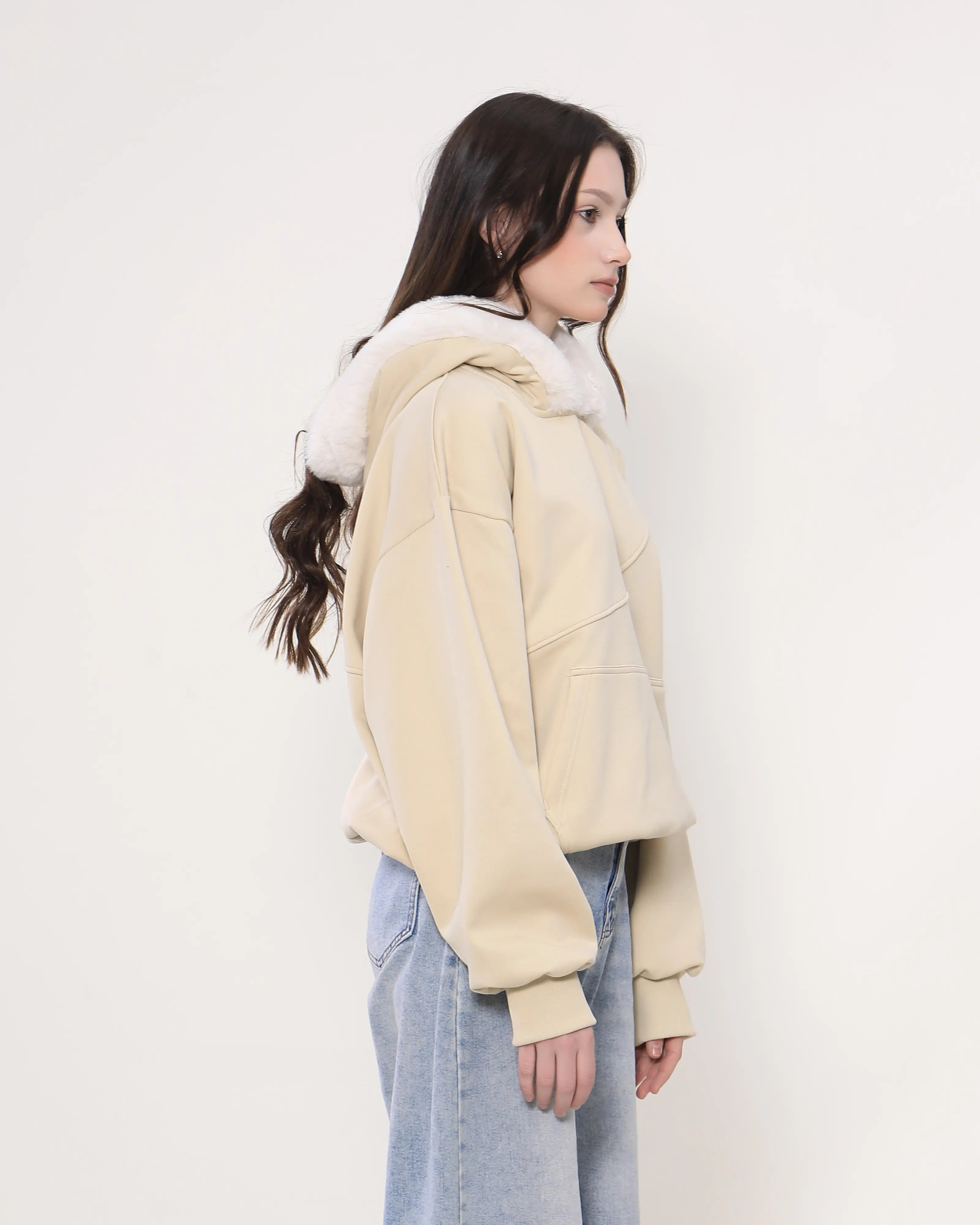 Fur Hoodie Beige